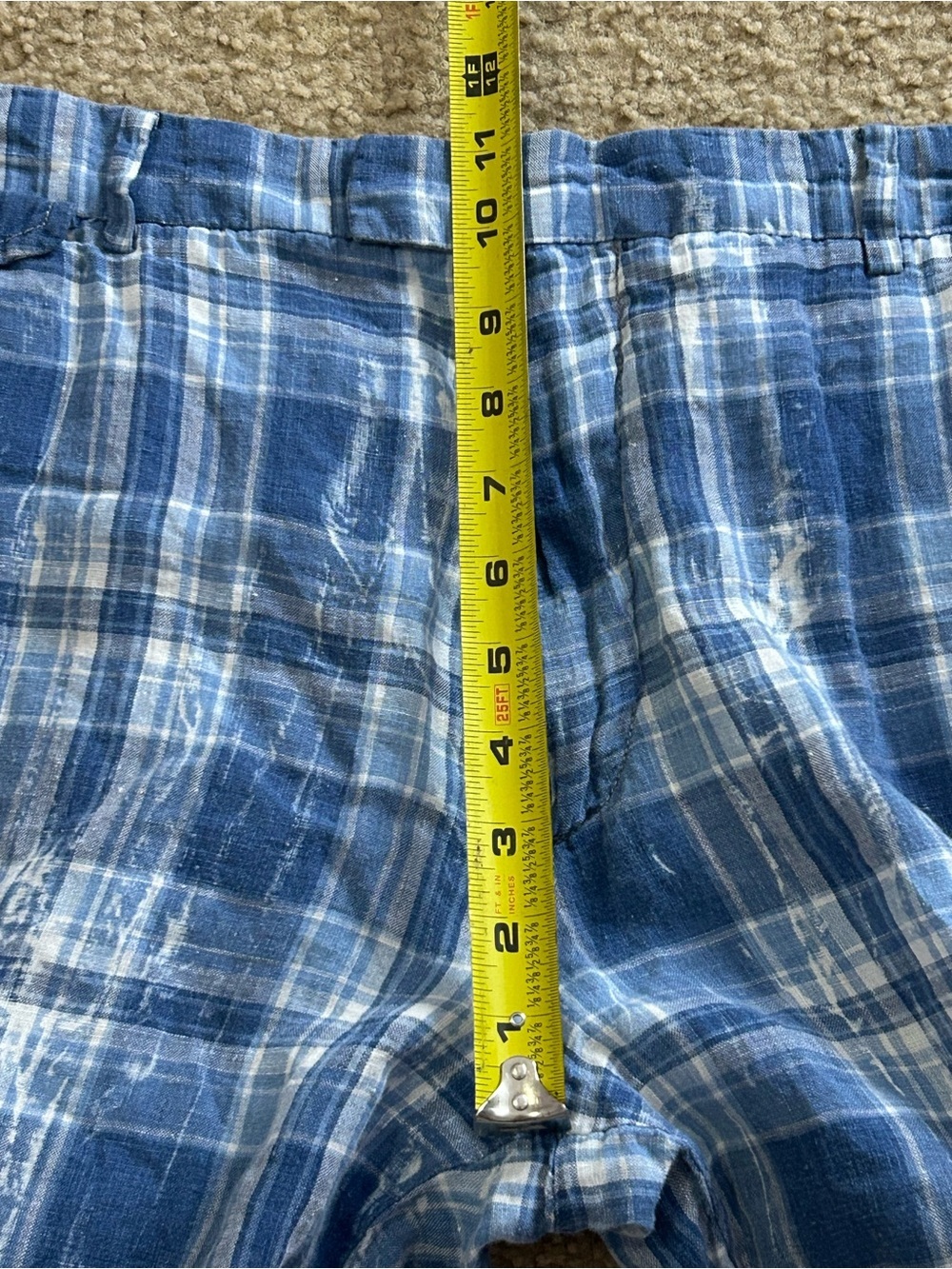 Mens 40 Polo Ralph Lauren India Madras 100% Linen Shorts Tie Dye Blue - Picture 8 of 9